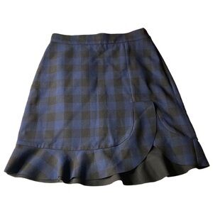 Zara Gingham Blue & Black Checkered Mini Skirt XS